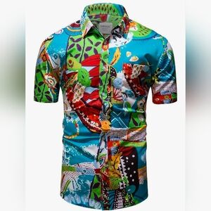 Hawaiian Men's Short Set S Tropical Caribbean Bright Bottom Up Elastic Waist